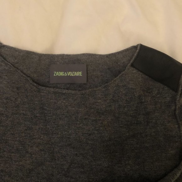 zadig and voltaire gray leather shoulder sweater - Picture 1 of 2